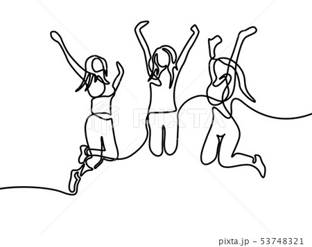 Continuous line drawing Group of girls jumping. Vector illustration. 53748321