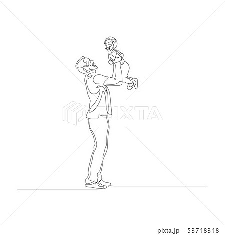 Continuous one line father hold his little son on hands above head 53748348
