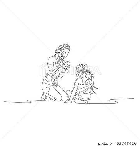 Continuous one line mother and daughter siiting and playing with toys 53748416