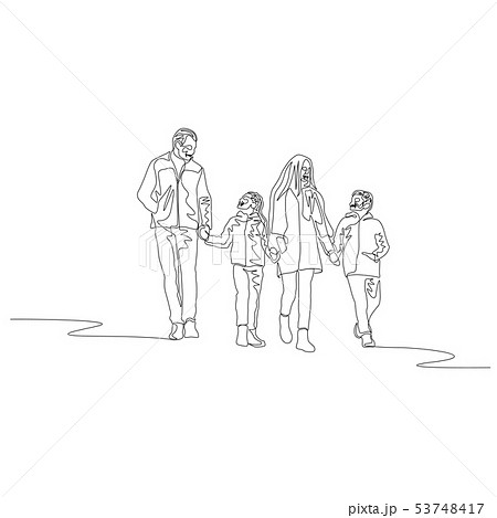 Continuous one line happy family walking together holding the hands 53748417