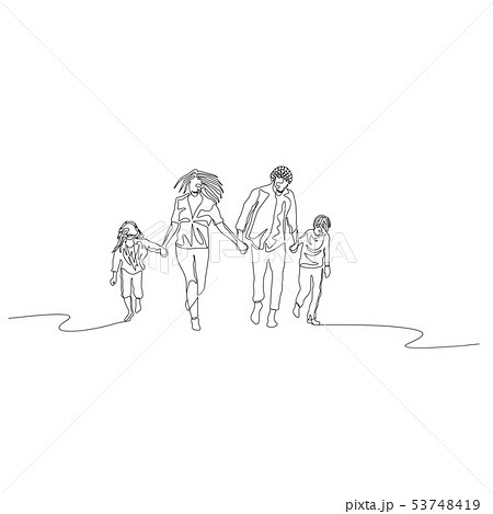 Continuous one line happy family running holding the hands 53748419