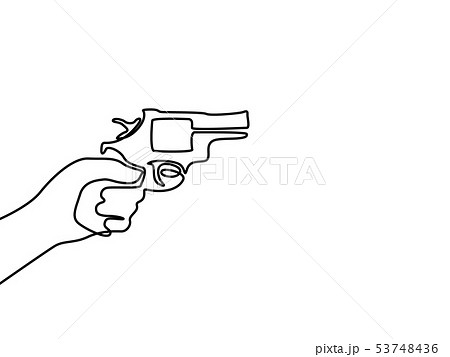 Continuous one line drawn hand holds a revolver.  Vector. 53748436
