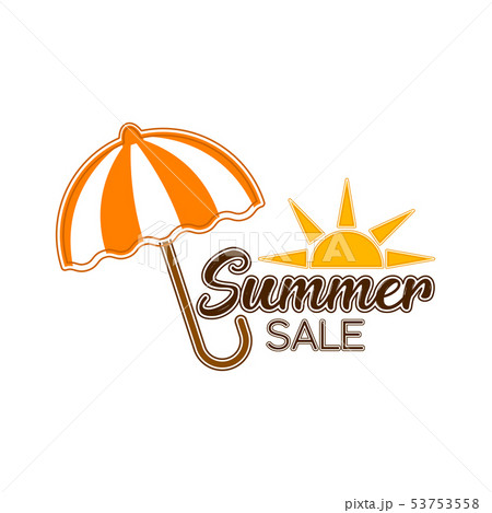 Sumaer sale label with a sun and umbrela 53753558