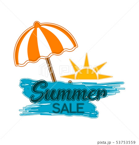 Sumaer sale label with a sun and umbrela Sumaer sale label with a sun and umbrela 53753559