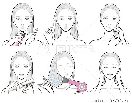 ヘアケアをしている女性のイラスト 53754277