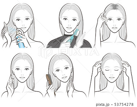 ヘアケアをしている女性のイラスト 53754278