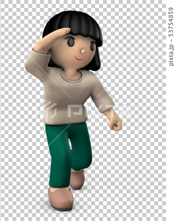 手をかざして遠くを見渡す女児のイラスト素材