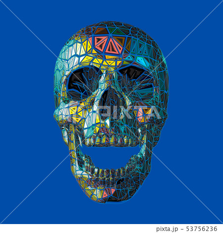 Colorful stylized polygonal skull on blue BG 53756236