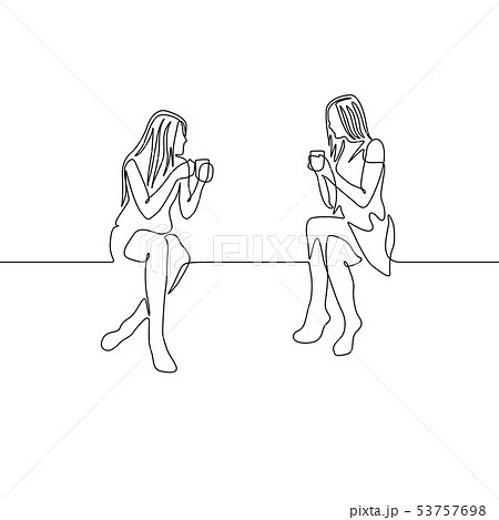 Continuous one line drawing two womans chat over a cup of tea 53757698