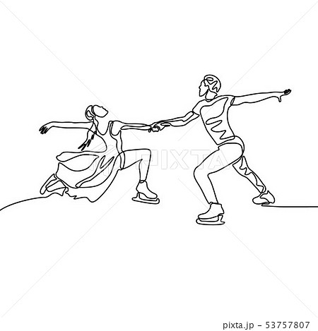 Continuous one line passionate couple of figure skaters Continuous one line passionate couple of figure skaters 53757807
