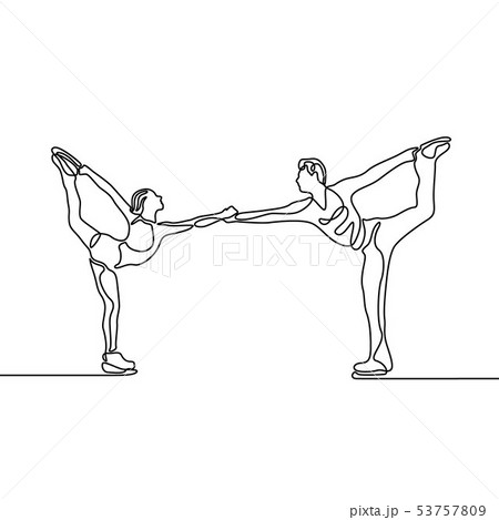 Continuous one line Couple of figure skaters, vector 53757809