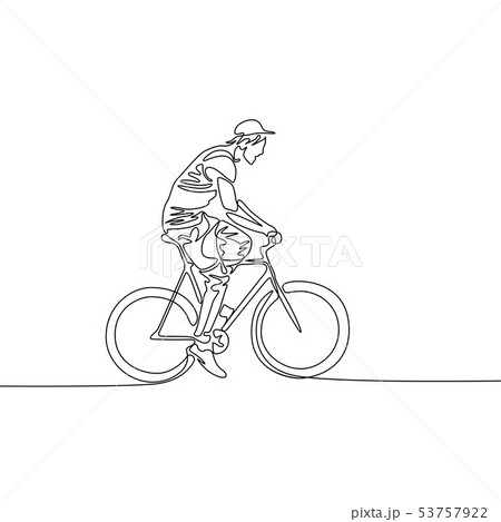 Continuous one line drawing man in a cap riding a bicycle 53757922