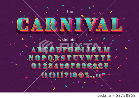 Vector carnival font and alphabet. Colorful numbers and letters Vector carnival font and alphabet. Colorful numbers and letters 53758858