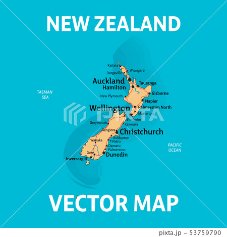 Vector map of New Zealand with cities, rivers and 53759790