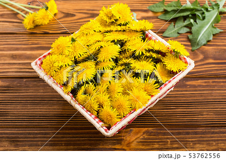 Basket with yellow dandelion flower 53762556