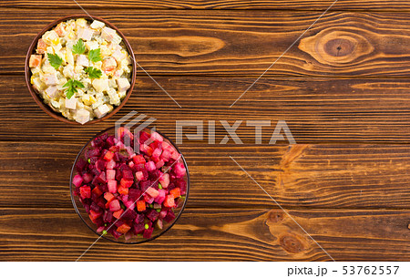 Traditional Russian salad olivier andvinaigrette Traditional Russian salad olivier andvinaigrette 53762557