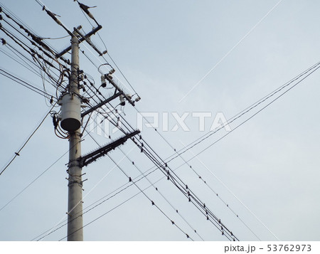 住宅地では電線・電柱などに鳥害防止が必要になることがあります 53762973