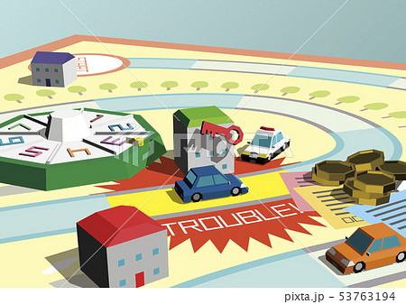 ベクター　イラスト　デザイン　ai　eps　ボードゲーム　人生　トラブル　空き巣　強盗　パトカー 53763194