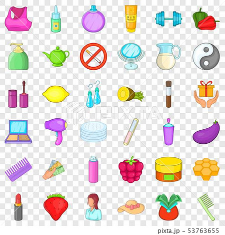 Make up product icons set, cartoon style Make up product icons set, cartoon style 53763655