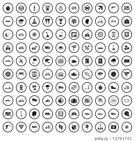 100 ride icons set, simple style 53763742