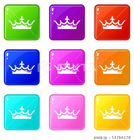 Medieval crown icons set 9 color collection Medieval crown icons set 9 color collection 53764178