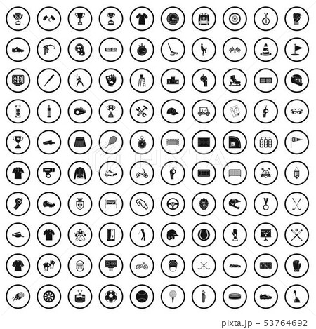 100 sports competition icons set, simple style 53764692