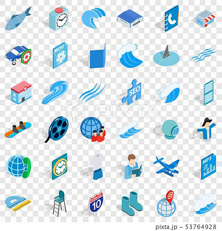 Blue color icons set, isometric style 53764928