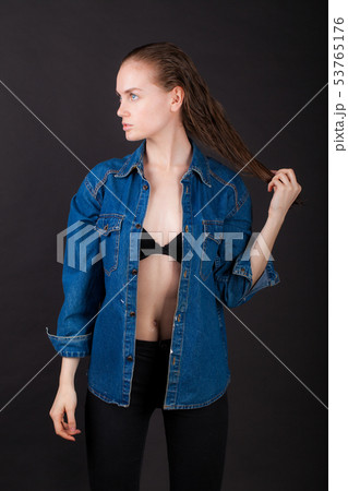 studio portrait of a very thin young woman studio portrait of a very thin young woman 53765176