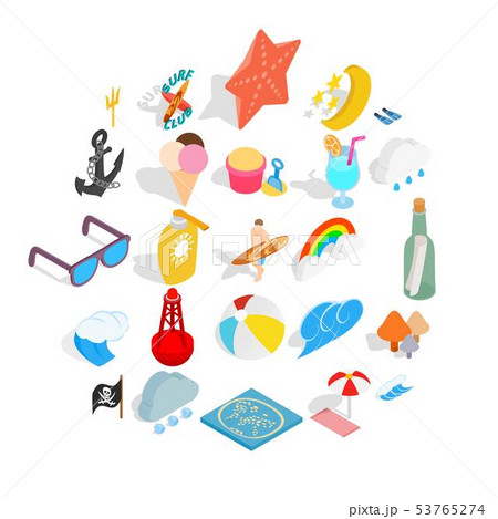 Hot weather icons set, isometric style 53765274