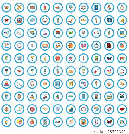 100 enthusiasm icons set, cartoon style 100 enthusiasm icons set, cartoon style 53765305