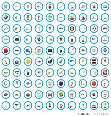 100 entertainment icons set, cartoon style 100 entertainment icons set, cartoon style 53765406