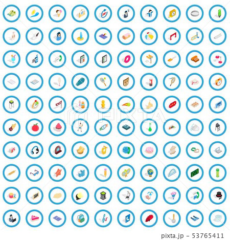 100 entertainment icons set, isometric 3d style 53765411
