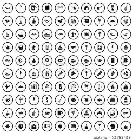 100 tea party icons set, simple style 53765438