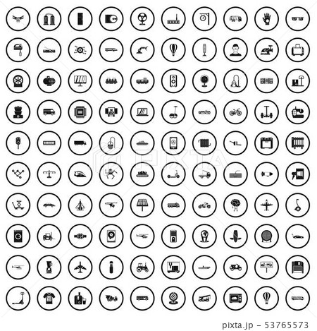 100 technical exhibition icons set, simple style 53765573