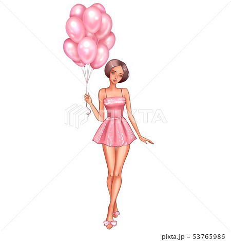 Beautiful babe woman with birthday balloonsのイラスト素材 PIXTA