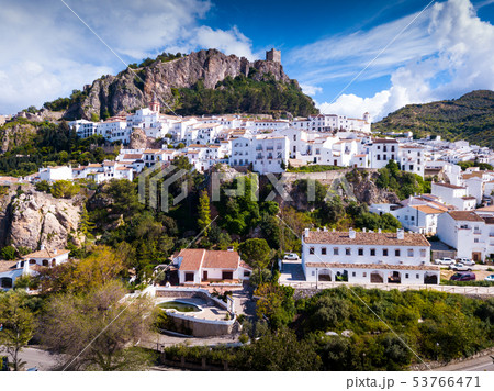 Aerial view of Zahara with castle 53766471
