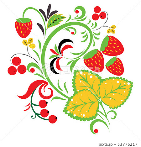 Folk ornament with strawberries Folk ornament with strawberries 53776217