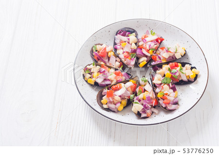 Traditional  Peruvian food background with mussels 53776250