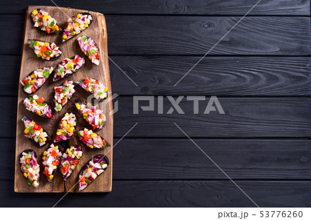 Traditional  Peruvian food background with mussels 53776260