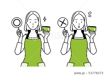 クレジットカードが使えるか否かを案内する女性 53778373