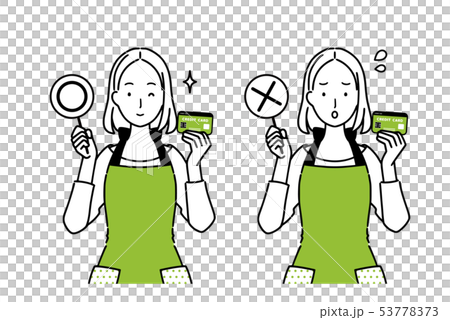 クレジットカードが使えるか否かを案内する女性 53778373