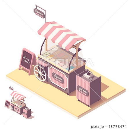 Vector isometric ice cream cart kiosk 53778474