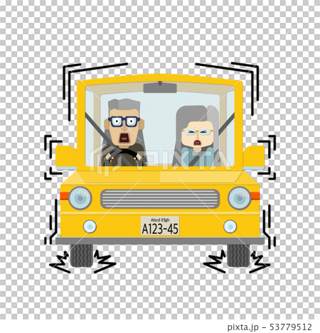 一輛老年夫婦乘坐汽車突然剎車的插圖 53779512