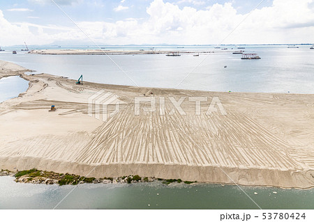 Elevated view of Penang's Gurney Drive sea Elevated view of Penang's Gurney Drive sea 53780424
