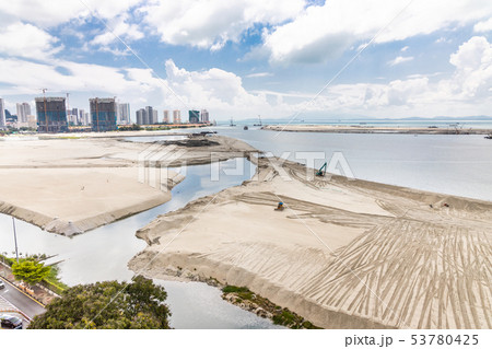 Elevated view of Penang's Gurney Drive sea 53780425