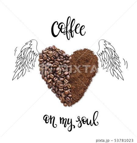 Creative layout of coffee beans and coffee powder Creative layout of coffee beans and coffee powder 53781023