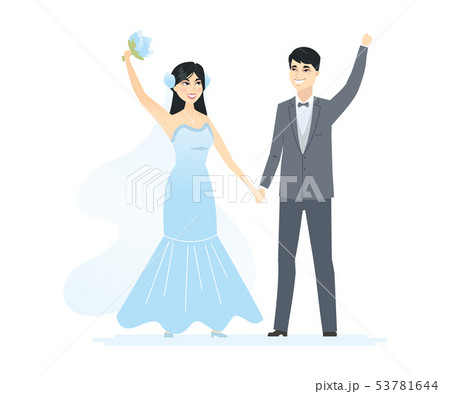 Newly married Chinese couple - cartoon people characters isolated illustration 53781644