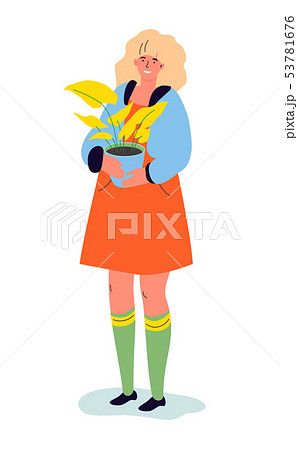 A woman with a plant - modern colorful flat design style illustration 53781676