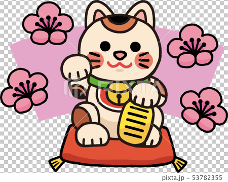 Plum and beckoning cat illustration Plum and beckoning cat illustration 53782355