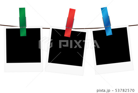Three blank polaroid frames hanging on a rope Three blank polaroid frames hanging on a rope 53782570